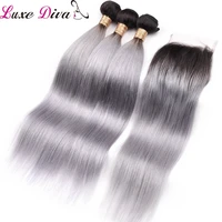 ombre t1bgrey colored straight bundles with closure brazilian hair weave bundles with closure human hair bundles with closure
