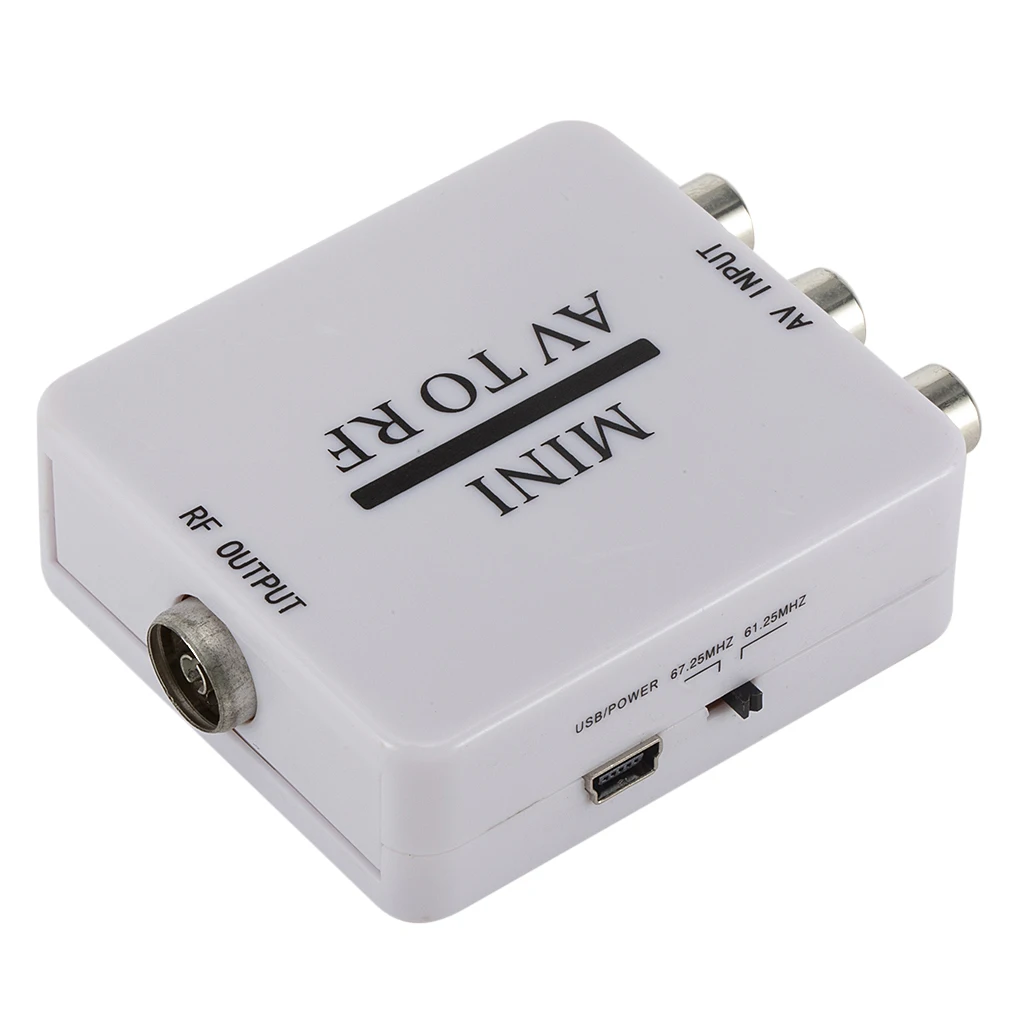 Белый av-рч видео конвертер RF67.25Mhz61.25MhzAV к RF усилитель коммутатор Портативный Гибкий с USB 70*21*54