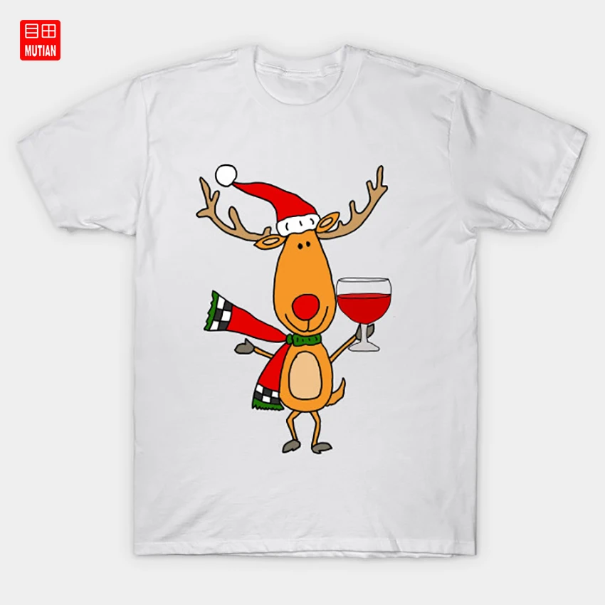 Смешная Рождественская футболка с изображением оленя питьевой винной бутылки