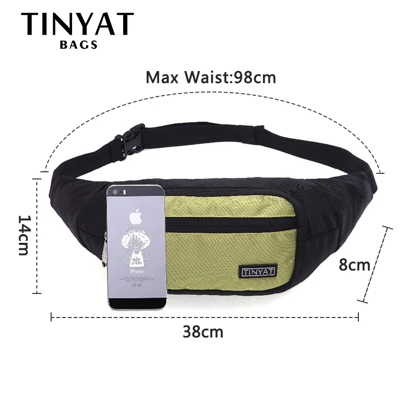 Мужская поясная сумка TINYAT водонепроницаемая холщовая дорожная для телефона