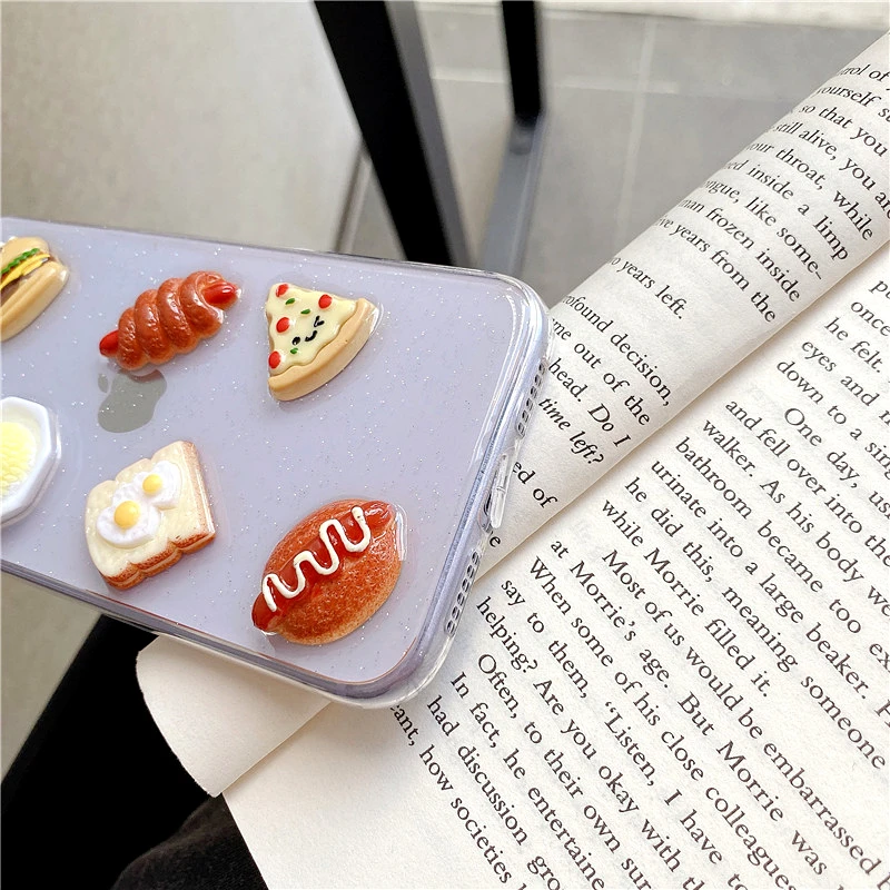 

Cute 3D Clear Hamburger Food Ham Toast Phone Case For iPhone 11 Pro MAX X XR XS MAX 7 8 6 6s Plus Transparent Soft Glitter Cover
