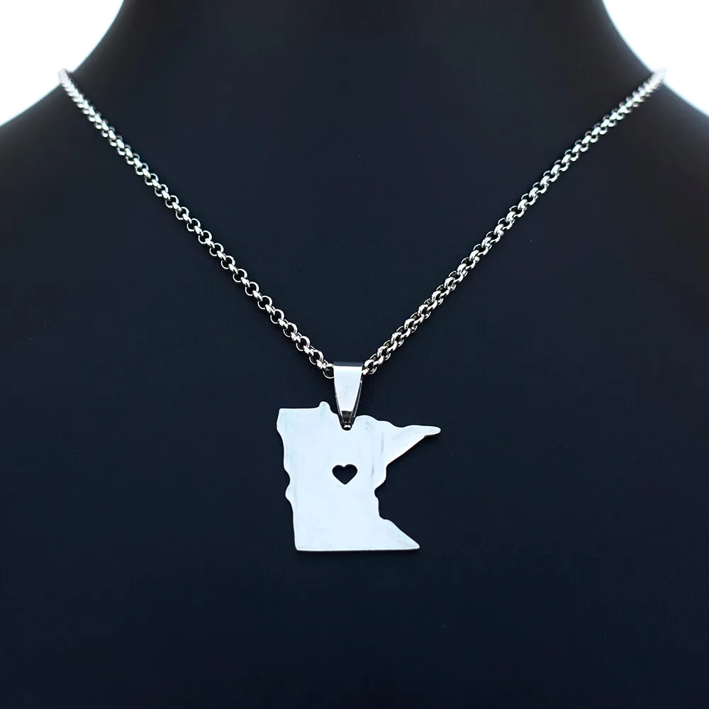 

Minnesota State USA Map Stainless Steel Necklace Pendant USA American Fashion Jewerly For Men Women