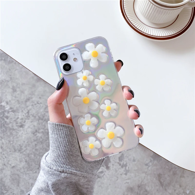 

Qianliyao 3D Cute White Daisy flower Phone 12 Pro Max Case For iPhone Cases For iPhone 11 Pro X XR XS MAX 8 7 Plus Soft Cover