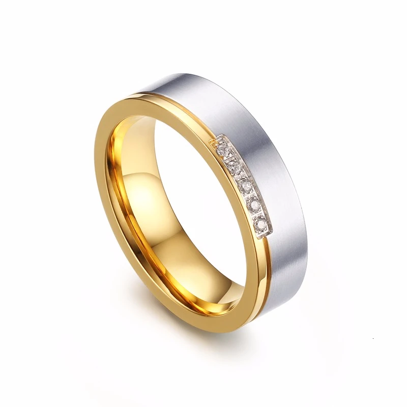 Vnox золото-цвет Обручальные кольца кольцо для Для женщин Для мужчин ювелирные изделия 6 мм Нержавеющая сталь Обручение кольцо США Размеры 5 до 13 - Цвет основного камня: CR-107W