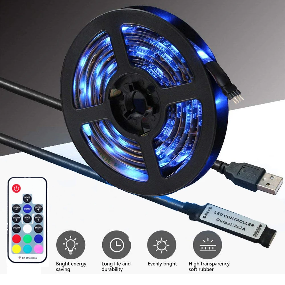 

5050 Светодиодная лента 1 м, 2 м, 30 светодиодов, IP65, не Водонепроницаемая RGB Светодиодная лента, 5 в постоянного тока, гибкая осветительная лента ...