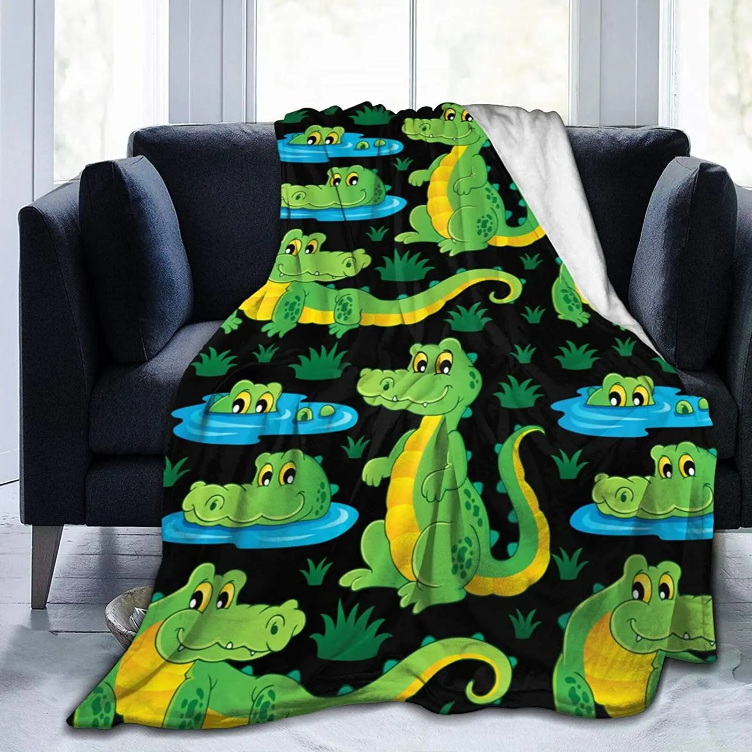 

Alligator Hiding in Pond Soft Throw Blanket All Season Microplush Warm Blankets Lightweight Tufted Fuzzy Flannel Fleece Throws