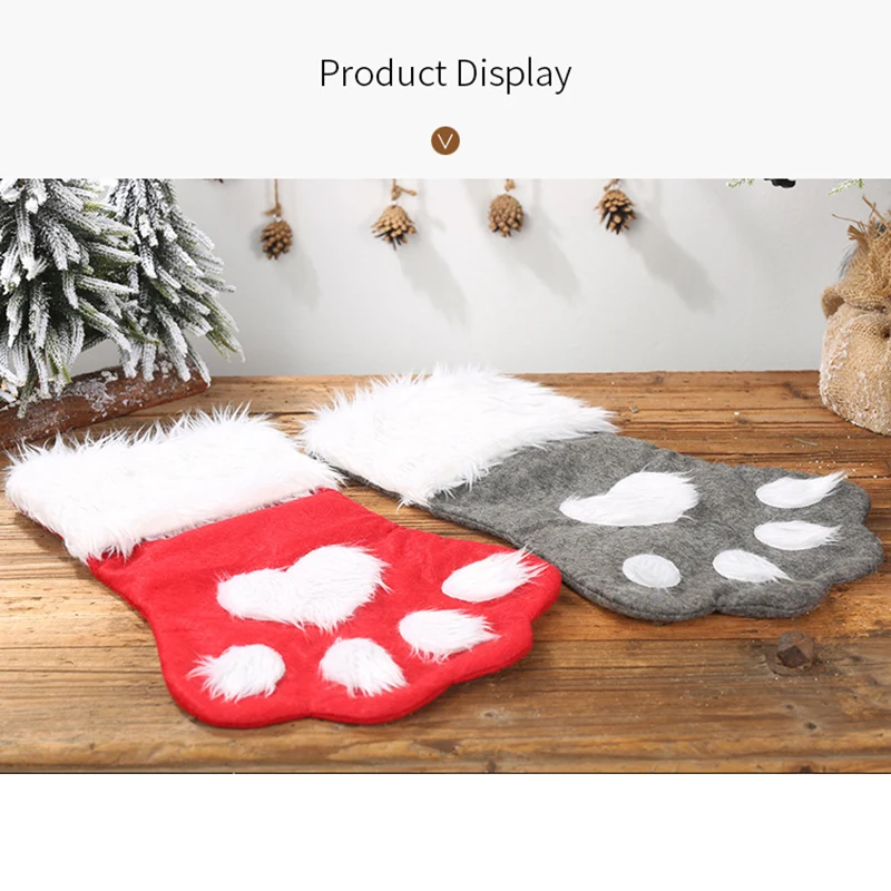 1 шт. Рождественский Подарочный пакет плюшевые носки в виде кошачьей лапы с