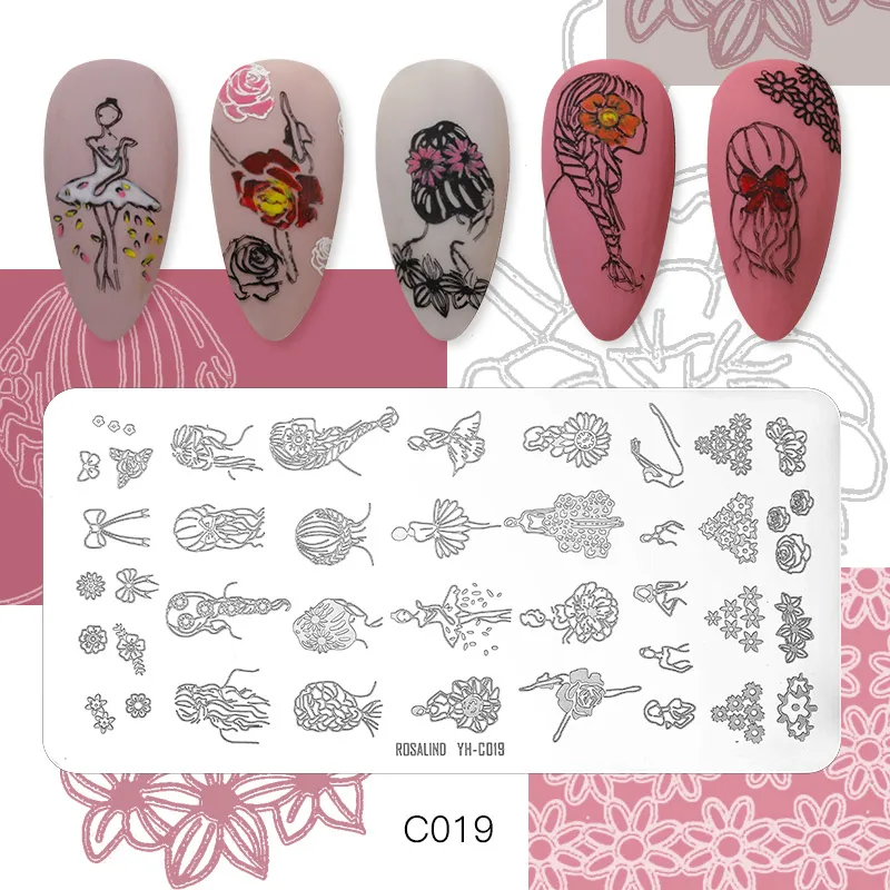 ROSALIND шаблоны для стемпинга Plate Nail Art Design Flower Animal Image DIY окрашенный стальной штамп