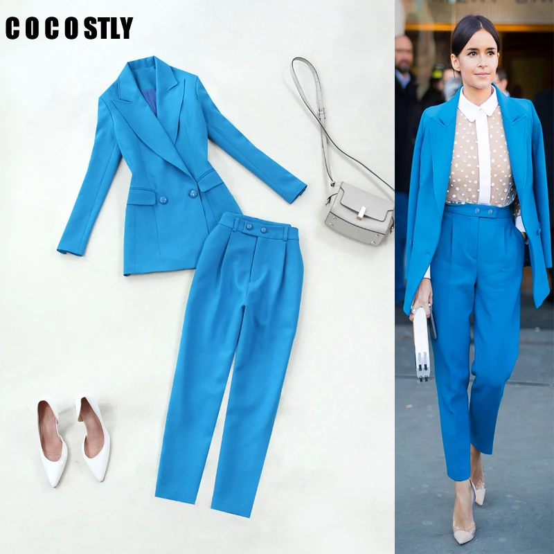 

Work Pant Suits OL 2 Piece Set For Women Business Interview Suit Set Uniform Smil Blazer And Pencil Pant Office Lady suit