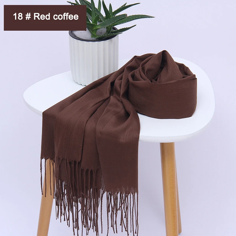 18 Red coffe Женские однотонные хлопковые шарфы с кисточкой женские зимние тонкие весенний шарф летние роскошные женские шали теплые шарфы для женщин - Цвет: 18 Red coffe
