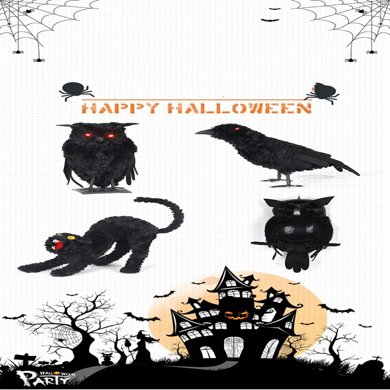 Хэллоуин реквизит ужас черная красочная Сова ворона кошка плюшевые хитрые