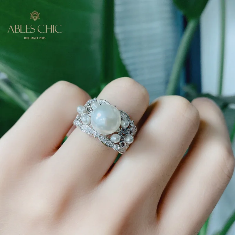 Кольцо Ables Chic из твердого серебра 925 пробы с цветочным темпераментом и жемчугом