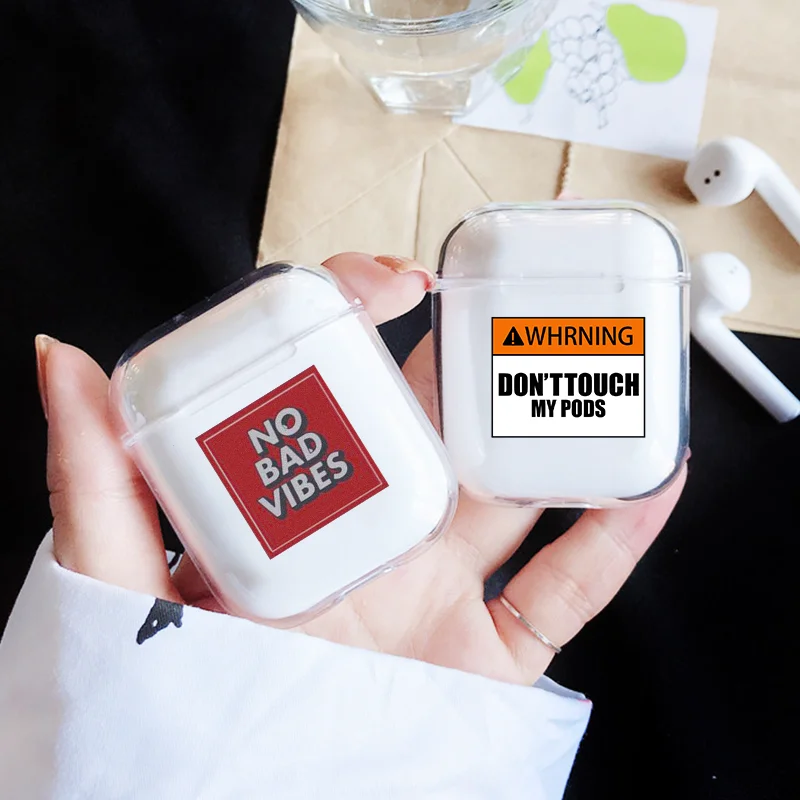 Предупреждение английские слова Мягкий силиконовый чехол для Apple Airpods 1/2 чехол Прозрачный Bluetooth беспроводные наушники коробка для наушников Чехол