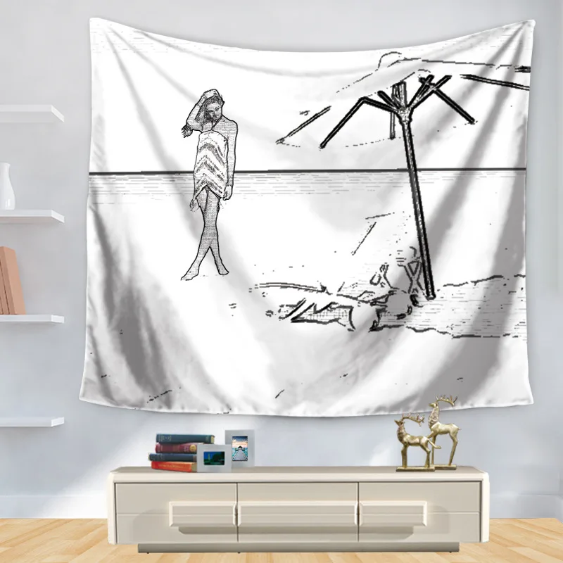 Гобелены для девочек настенный Черный и белый девушка узор художественная