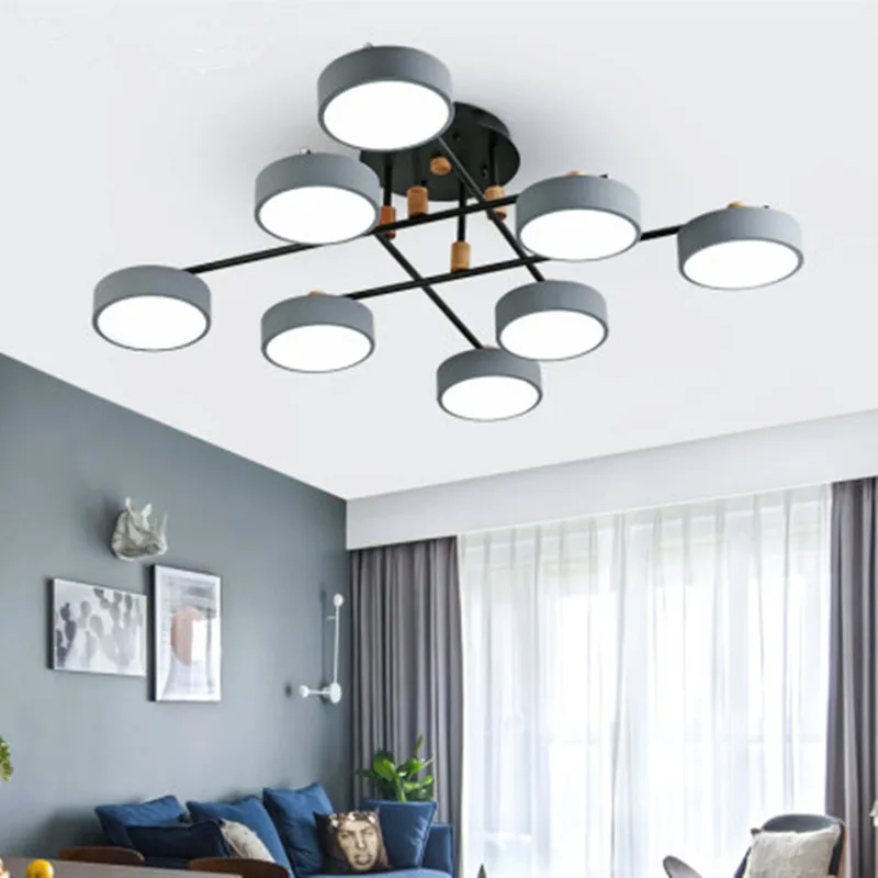 Серый металлический абажур люстры для Гостиная современный круглый 220 вольт