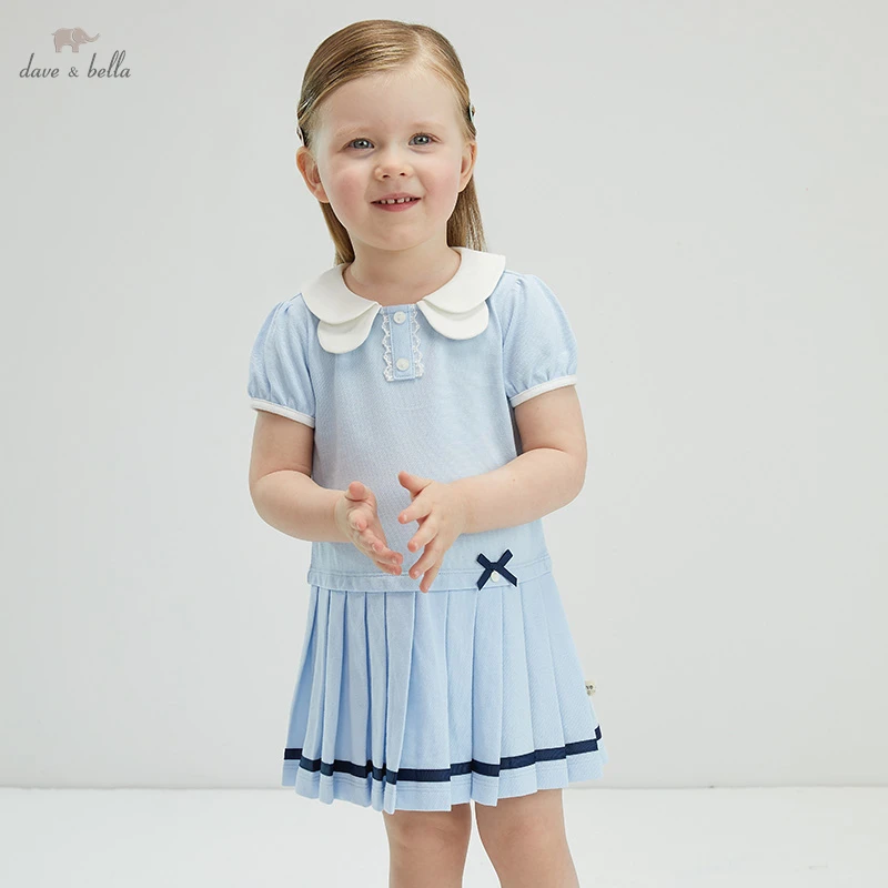 

DBJ17563 dave bella summer baby girl's cute bow striped draped dress children fashion party dress kids infant lolita clothes