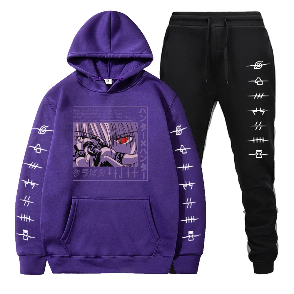 

Purple Anime Printing Hoodies Men's Clothing Hip Hop Pullover Casual Tops Hoodie Sets Winter Sweatshirts Sweatpants Suits