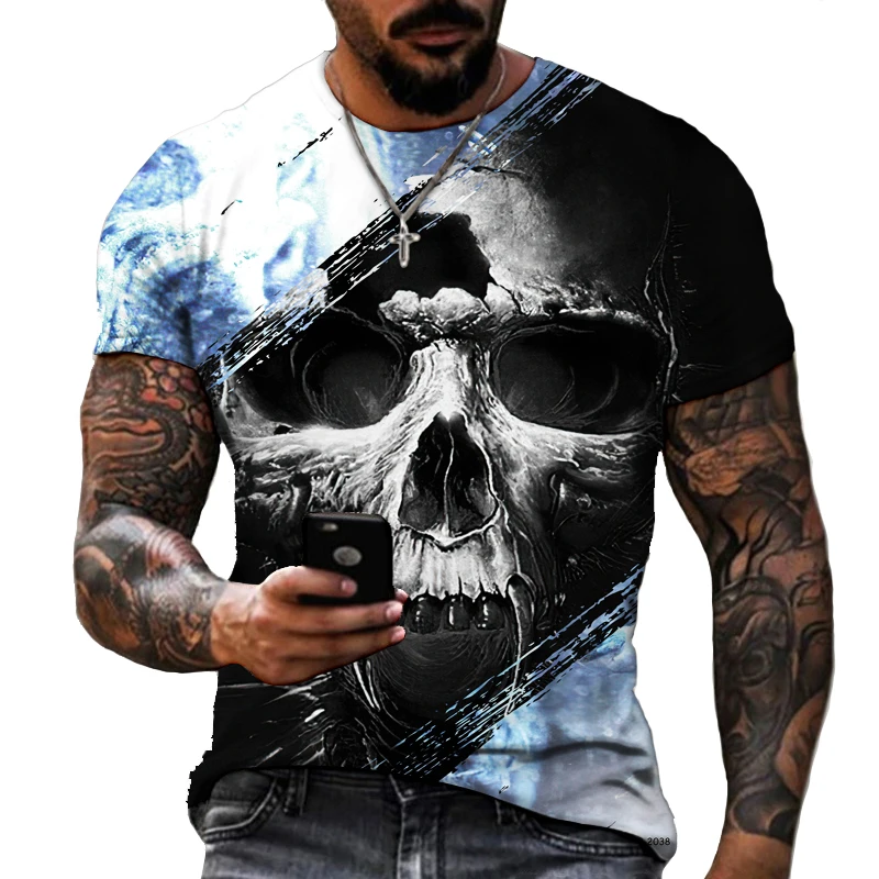 Бесплатная доставка крутая смешная футболка с 3D принтом головы черепа мужская и
