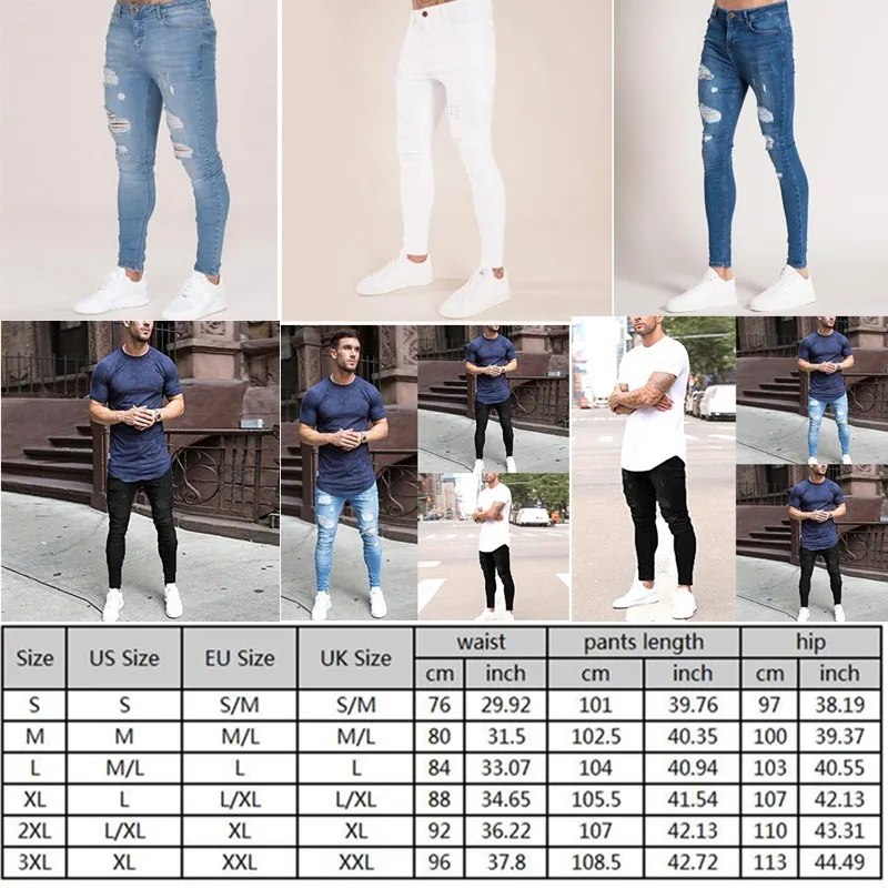 

Mens Solid Color Jeans 2021 New Fashion Slim Pencil Pants Sexy Casual Ripped Hip-Hop Street Biker Broken Hole jeans