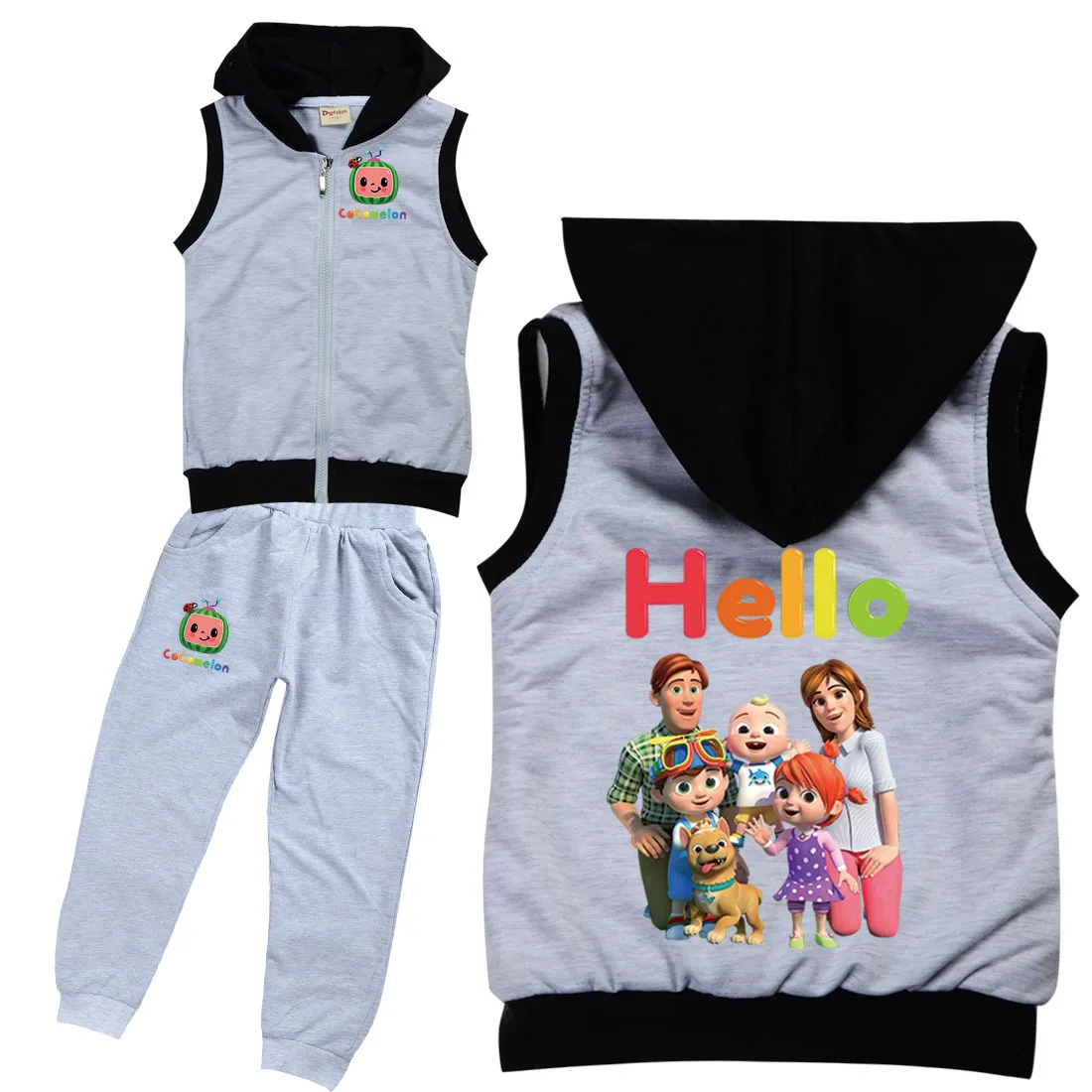 

Baby Cocomelon JJ Clothes Kids Cartoon Lovely Outwear Baby Girls Clothing Set Toddler Boys Hooded Vest Jacket+ Pants 2pcs Sets
