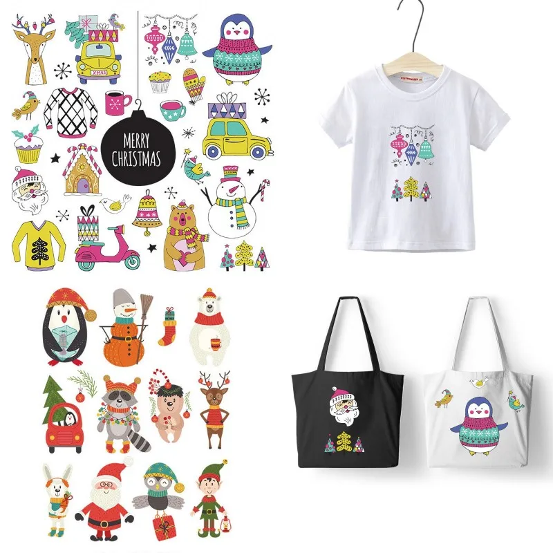 

Set Of Cute Christmas Small Animals Iron On Patches For DIY Heat Transfer Clothes T-Shirt Thermal Stickers Decoration Printing