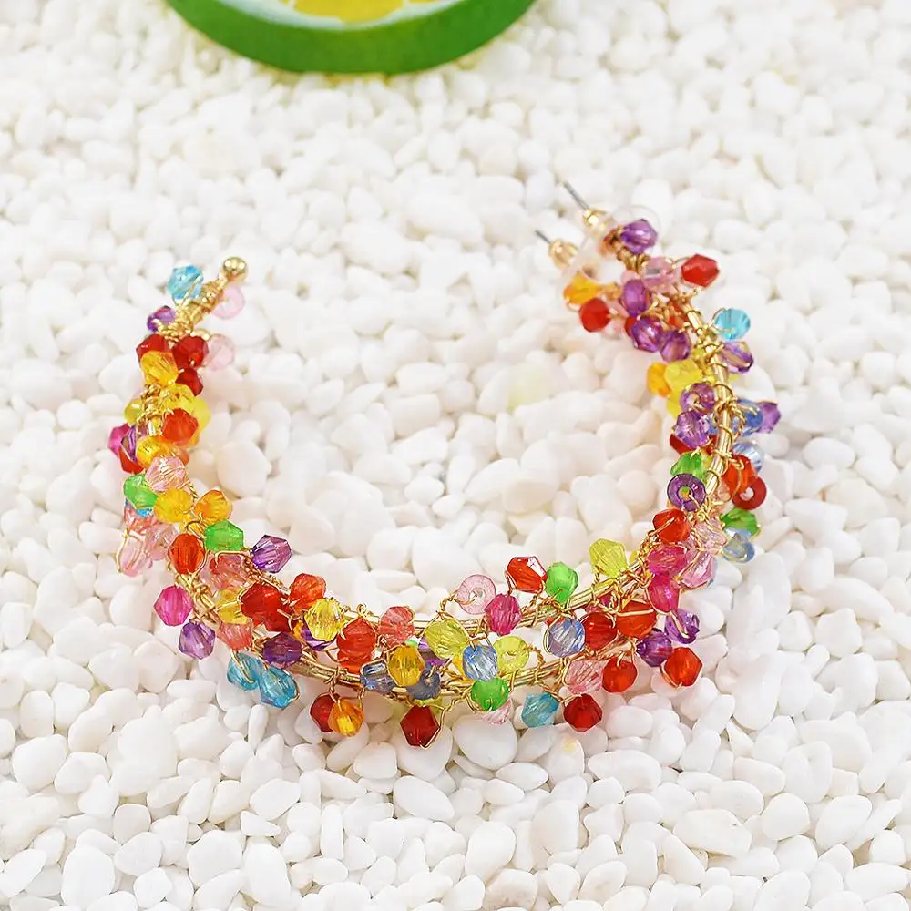 

Trendy Colorful crystal beads Hoop Earrings Big Round Circle Hoop Earrings Brincos Celebrity Brand Loop Earrings for Women Jewel