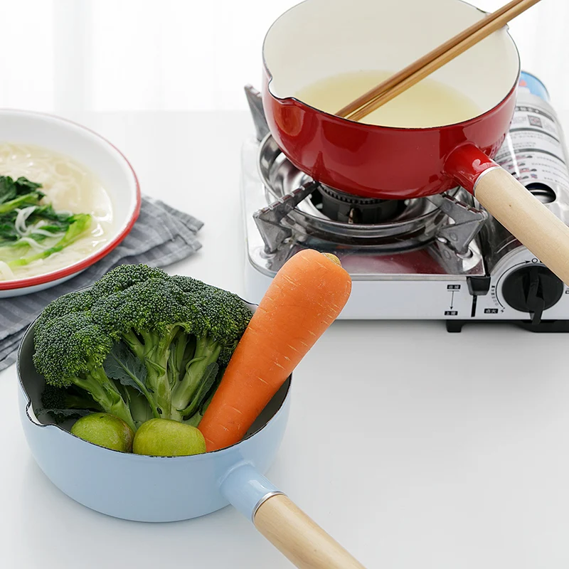 Толстая эмалированная кастрюля для молока с одной ручкой супа детского питания