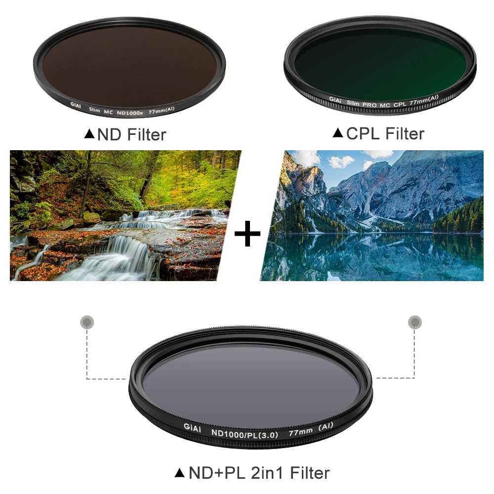 

GiAi ND And CPL 2 In 1 Neutral Density Polarizer Filter Camera Lens 82mm 77mm 72mm 67mm 62mm 58mm 55mm 52mm 49mm