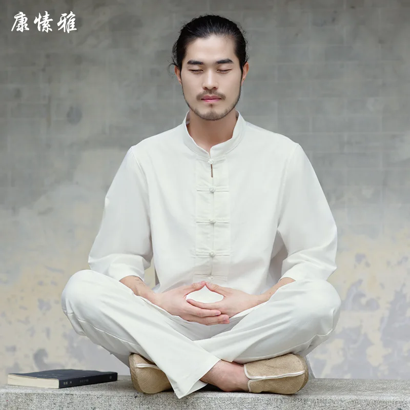 

Men Yoga Set Linen Loose Wide Leg Yoga Pant Yoga Shirts Male Martial Arts Tai Chi Uniform Meditation Kung Fu Suit Casual Set