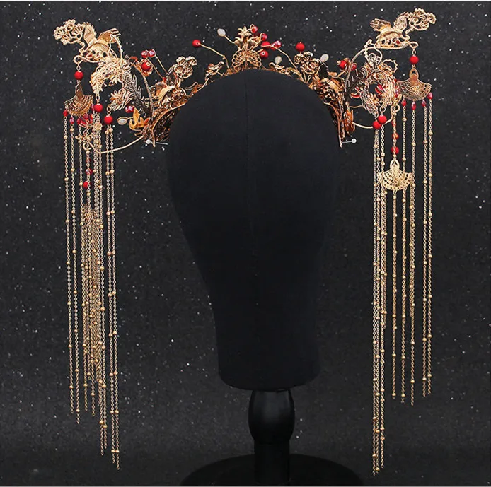 JaneVini роскошный китайский свадебный головной убор костюм старинный с золотыми