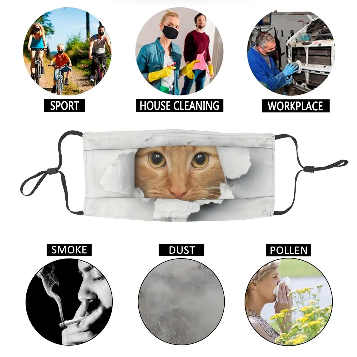 

Reusable Cute Popping Tabby Cat Mouth Mask 3D Kitten Mask Men Women Anti Haze Dustproof Protection Cover Respirator Mouth Muffle