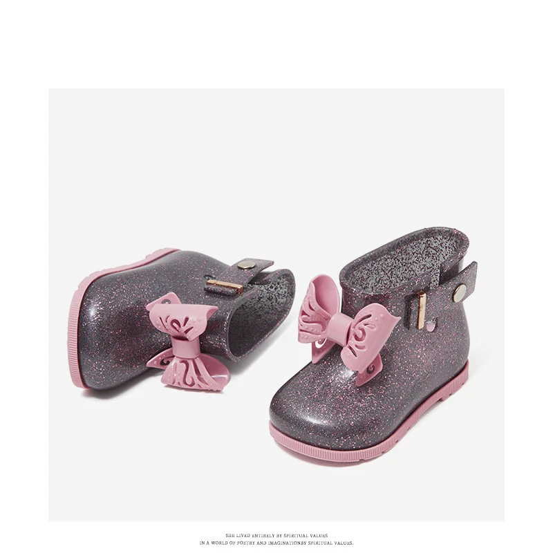 Детские резиновые сапоги для девочек водонепроницаемые из ПВХ с бантом