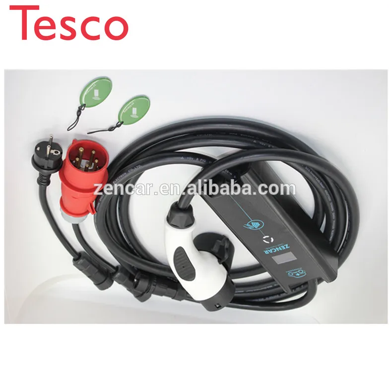 

Adjustable 6-32A electric car charger evse mode 2 ev charging cable IEC62196 Type 2 adapter CEE 5pins Schuko EU plug