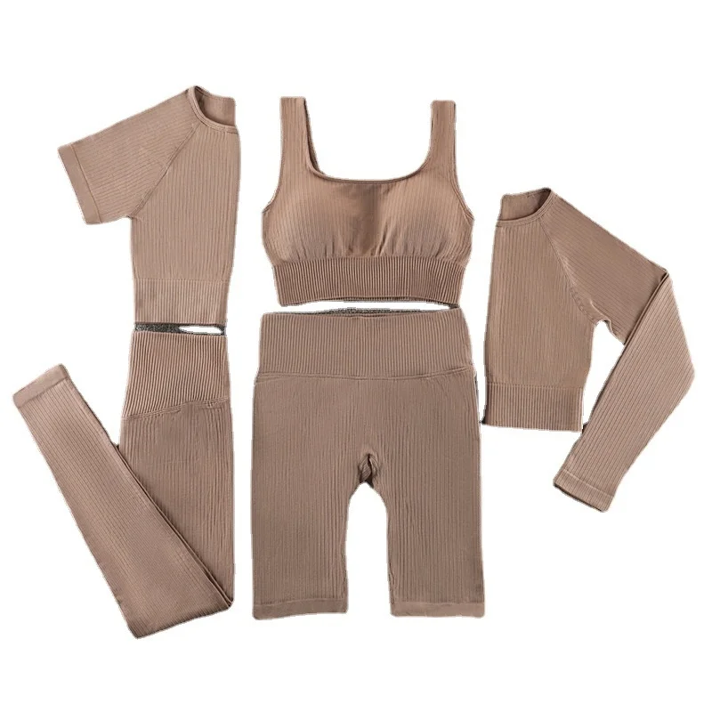 

Winter moisture absorption and sweat wicking sports Lycra seamless knitted tight women one size women's Yoga suit five piece