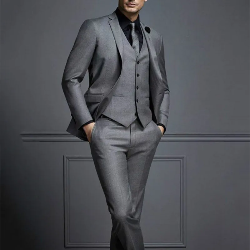 

High Quality Grey Wedding Suits For Men Men Suits New 3 Piece Formal Suit Custom Prom Blazer Terno Masculino