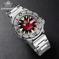 addiesdive ocean monster watch nh36a automatic movement red orange c3 luminous dial sapphire crystal sport 200m dive watches men