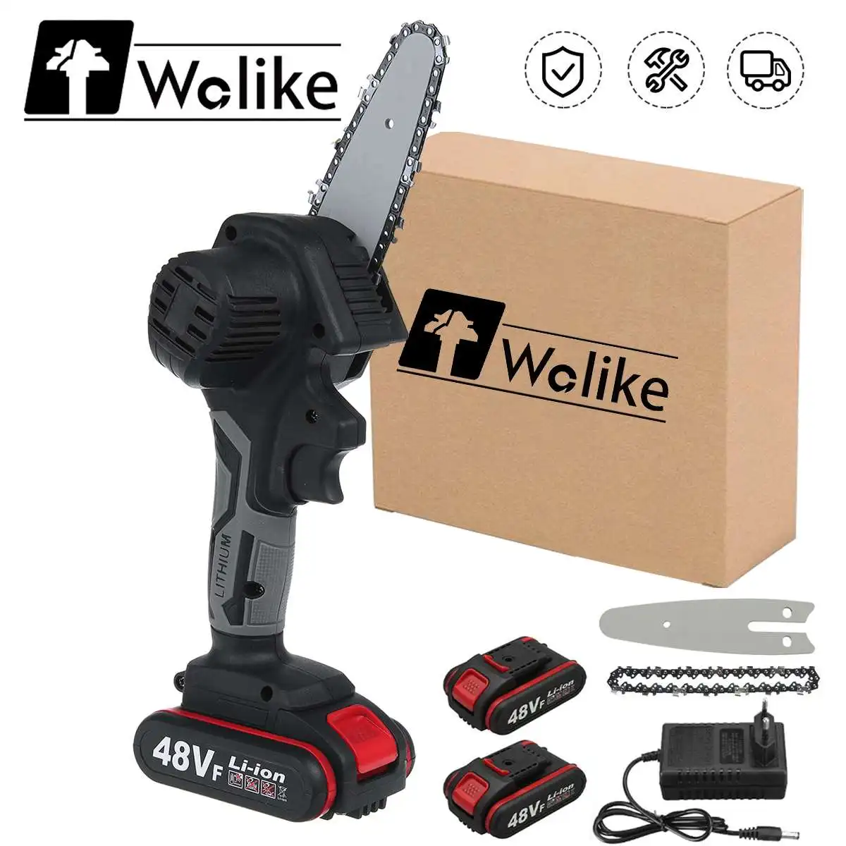 

Wolike 3000W 4 Inch Mini Electric Chain Saw With 2Pcs Battery Woodworking Pruning ChainSaw One-handed Garden Logging Power Tool