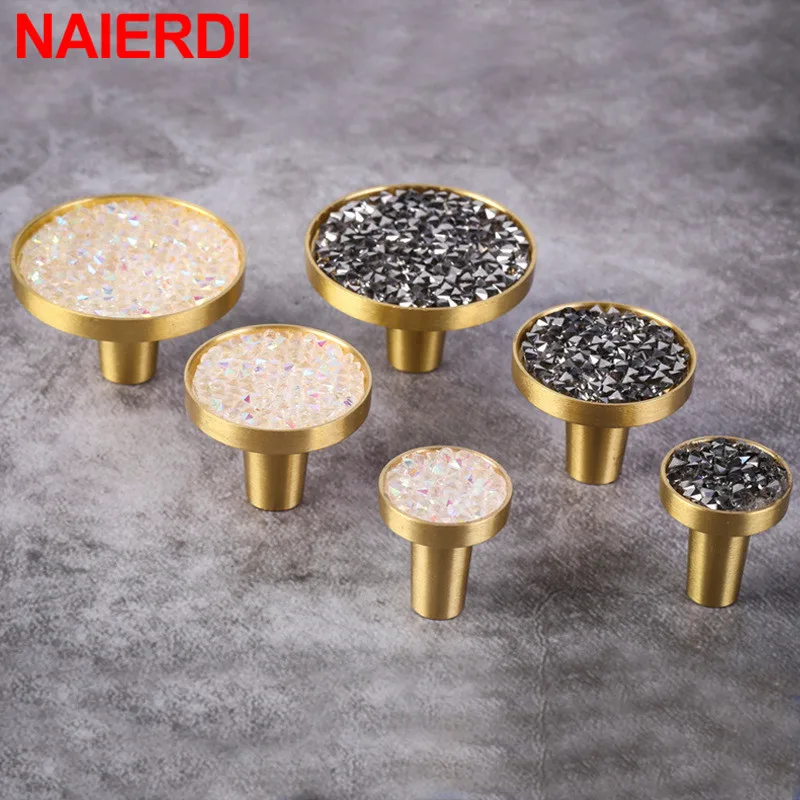 NAIERDI латунные ручки для шкафа простые скандинавские комода алмазные круглые