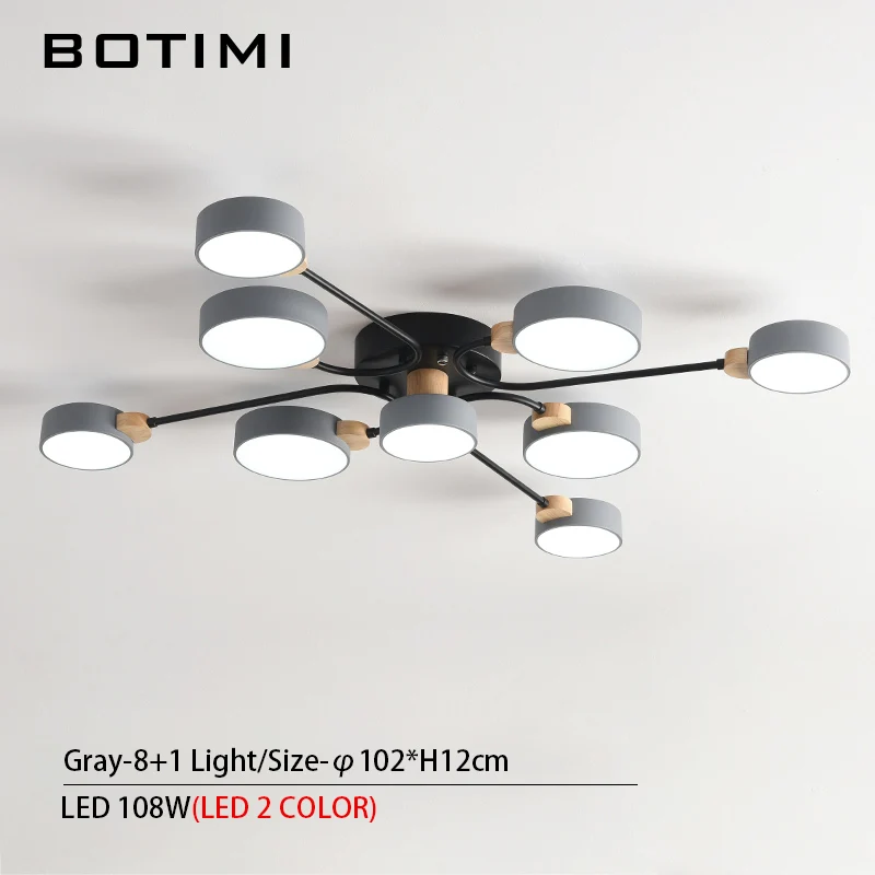 8-1-Light-Gray BOTIMI, дизайн, 220 В, светодиодный светильник для гостиной, новинка, серый потолок, круглые абажуры, металлические люстры, освещение для спальни - Цвет абажура: 8-1-Light-Gray