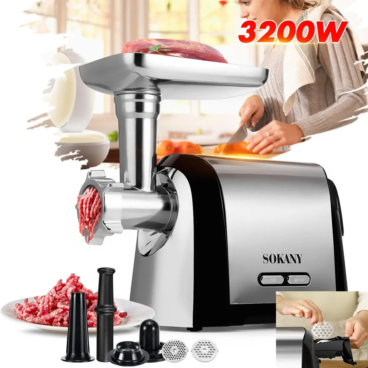 

3200W Electric Meat Grinders food mixer blender Stainless Steel Home appliances Mincing Sausage Stuffer Heavy Dut food processor