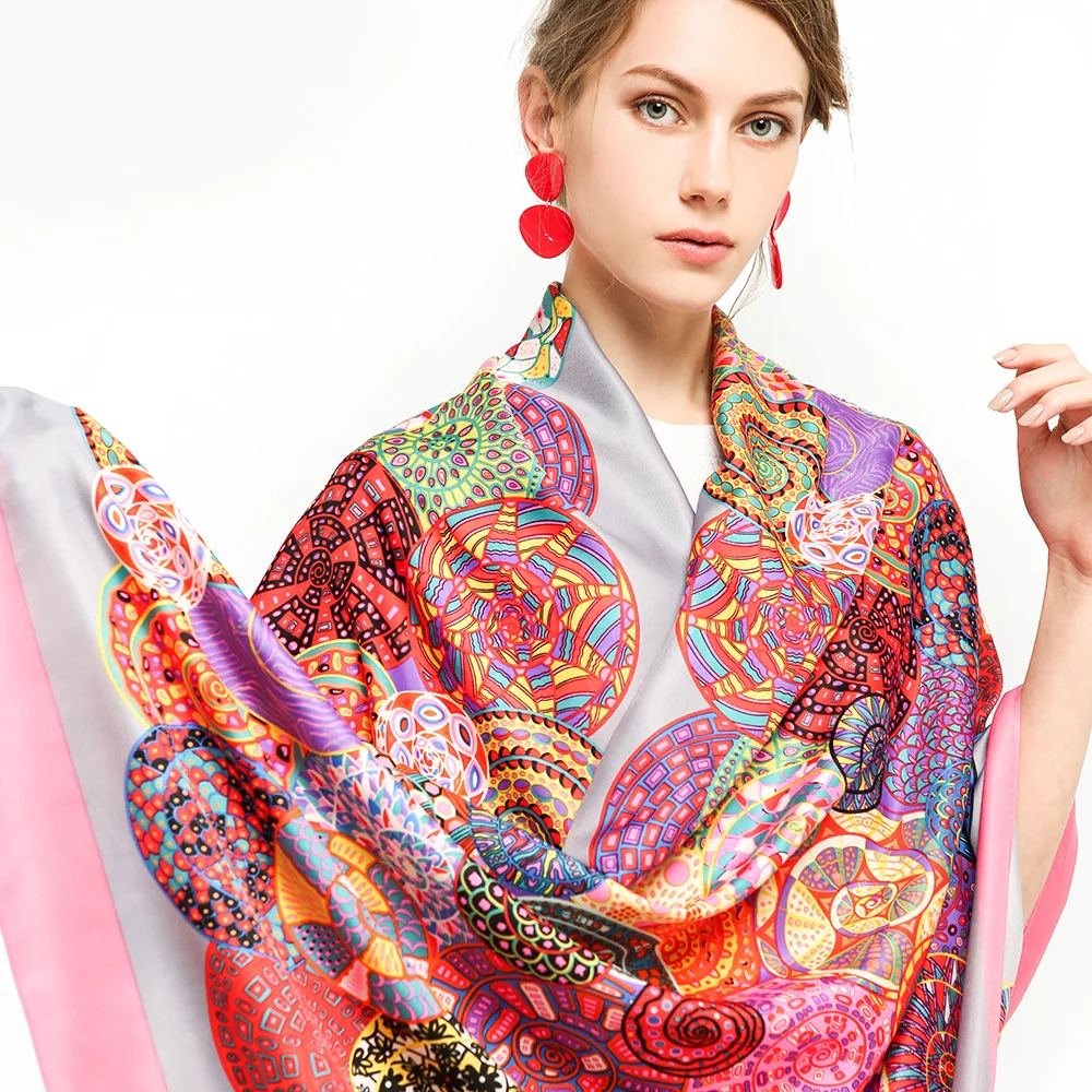 Женский Шелковый палантин роскошный женский брендовый модный шарф Большие шали