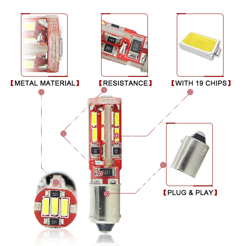 Фото Светодиодные лампы H21W BAY9s, 120 градусов, с 19smd чипами, белые, 2 шт. №2