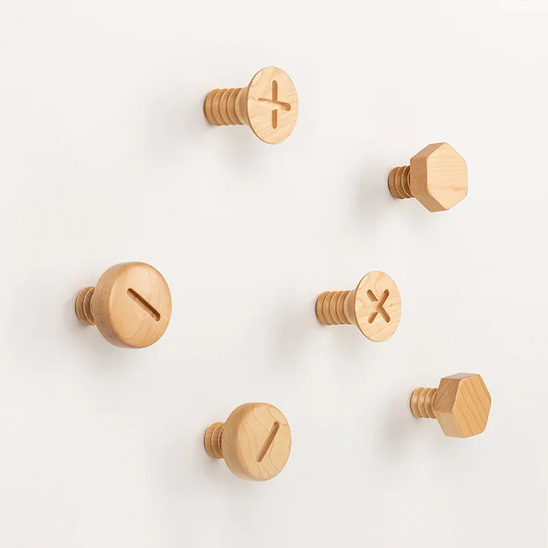 

Nordic style Creative Wood wall hanging Originality Woodiness Screw Hook Wall Decoration button hanger Coat Hook Peg