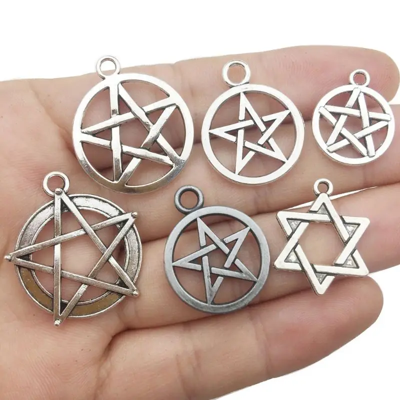 

48pcs Mixed Magic Pentacle Hexagram Star Protection Pendant Jewerly LX9E