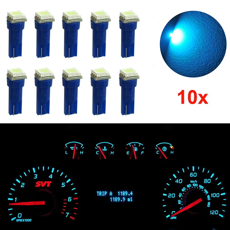 Ice Blue Прямая поставка; 10 шт. T5 17 37 73 74 SMD 5050 инструмент: клин приборная панель для автомобиля светодиодный свет лампы для Ford OE88 - Испускаемый цвет: Ice Blue