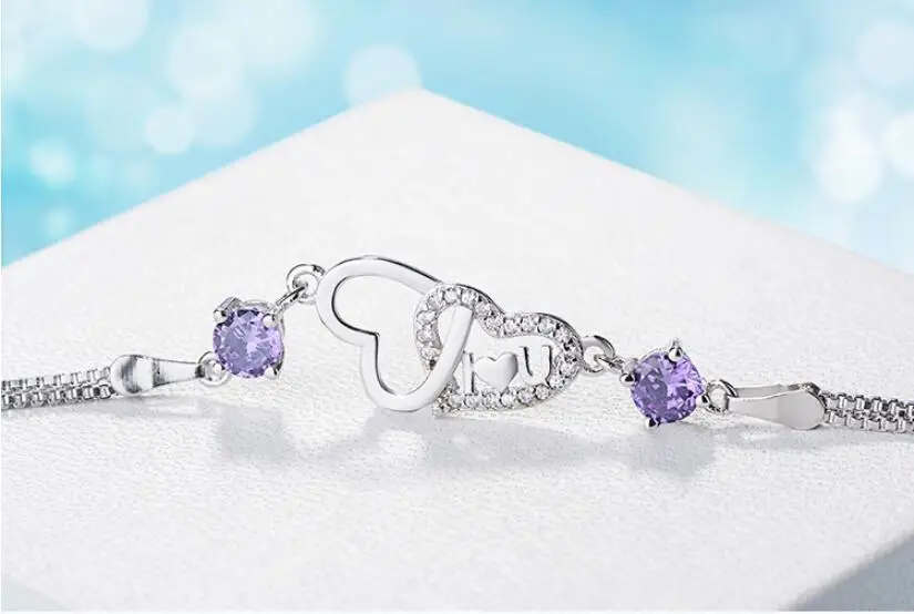 Женский браслет из серебра 925 пробы двухслойный с цепочкой и подвеской в форме