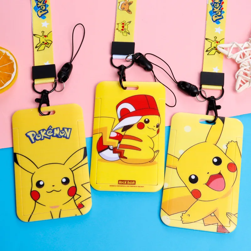 Pikachu Cartoons Pvc Card Cover Pokemon Original Anime Printing Student Campus Hanging Neck Bag ID Protective Case Card Holder