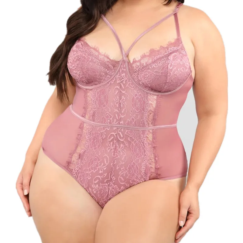 pink bodysuit Comeonlover, кружевной комбинезон, сшитый, размера плюс, Женское боди, Mujer, с вырезами, прозрачный, Цветочный, сексуальный, без рукавов, RI80875 - Цвет: pink bodysuit