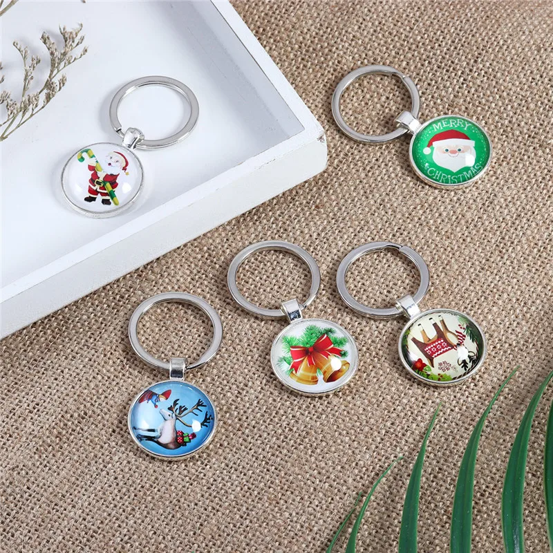 Модный красный Санта Клаус стеклянный кабошон брелок ювелирные изделия для