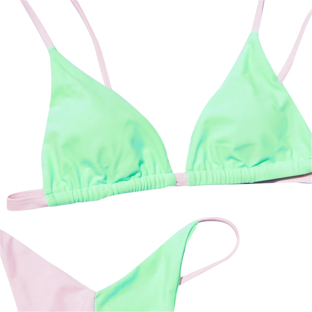 

Women's Split Swimsuit Two Piece Simple Sexy Backless Stitching Bikini Bathing Suit with Chest Pad Green Pink Fashion Bikini2021